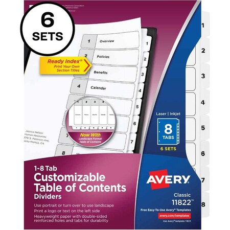 Workstationpro Ready Index 8-Tab Binder Dividers, 6PK TH3763312